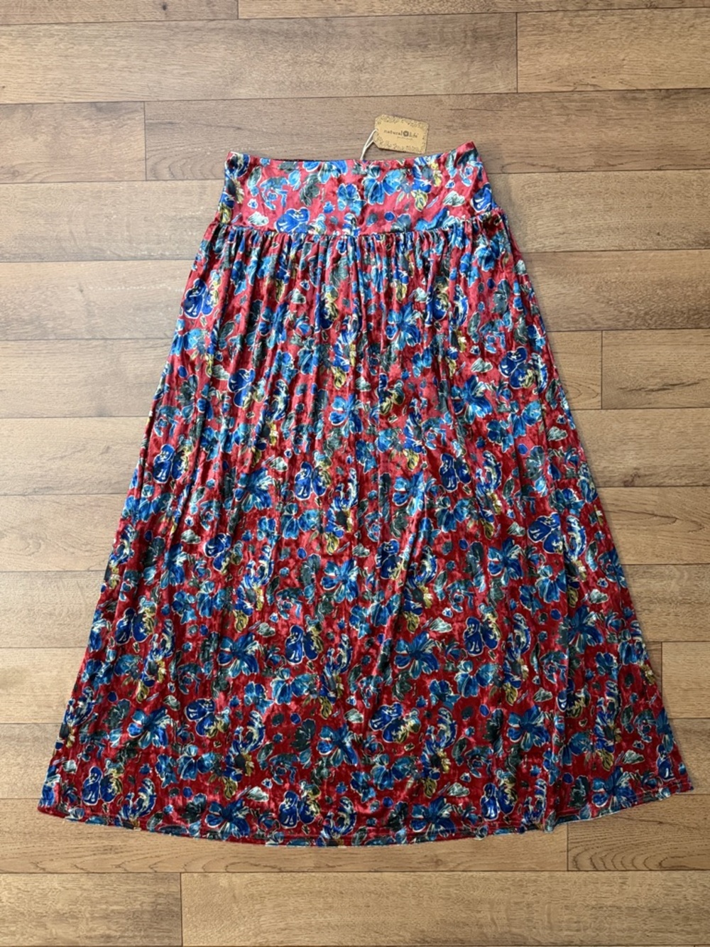 Natural Life Size Large Floral Lisa Velvet Maxi Skirt Bohemian Fan Favorite NWT
